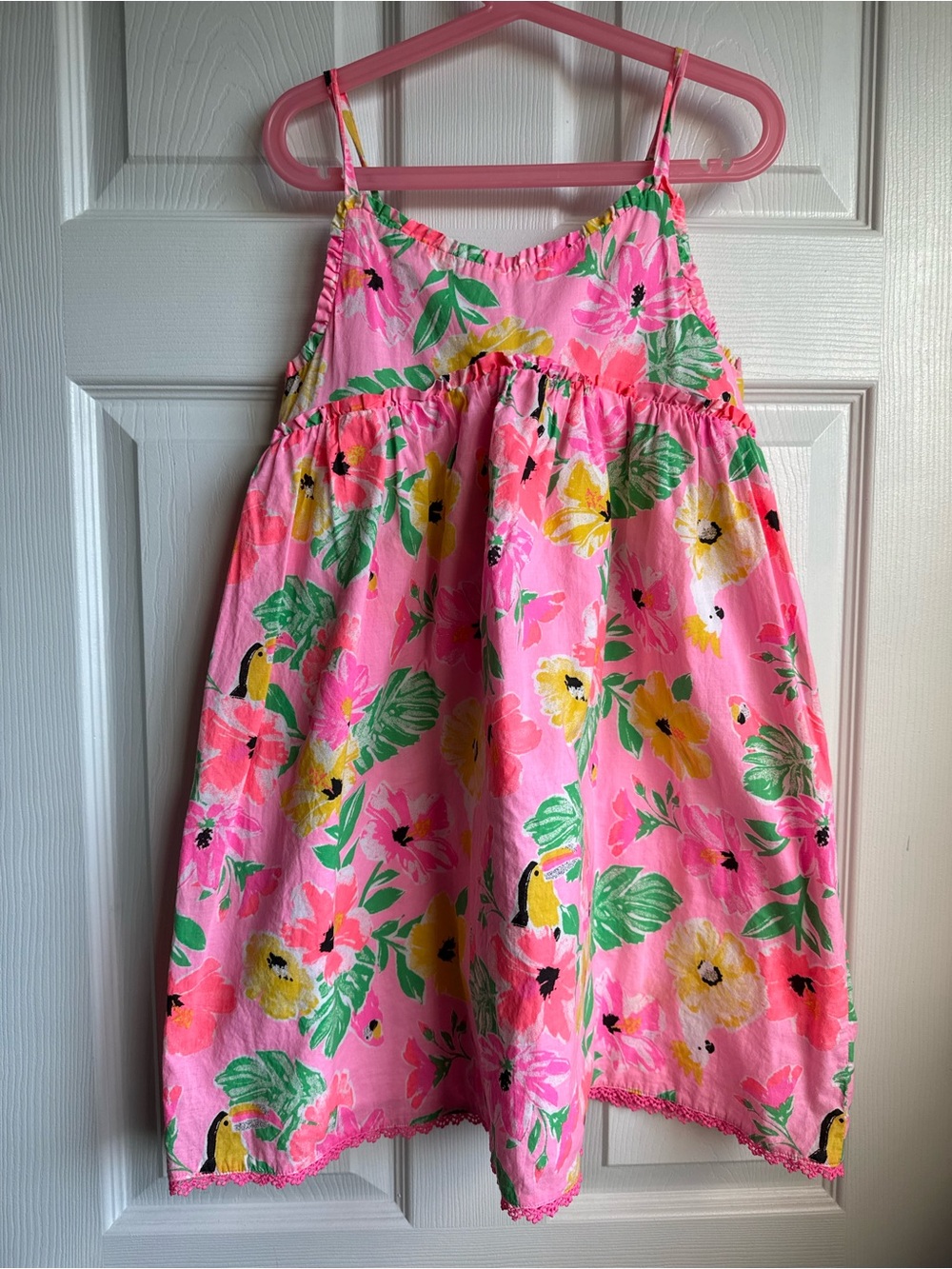 Tommy Bahama Girls Pink Tropical Floral Toucan Sundress Size 8
